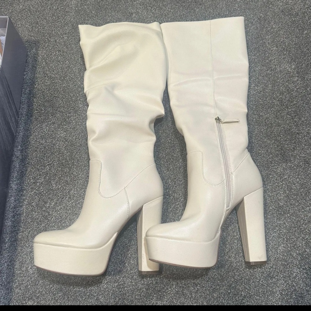 Over knee white boots